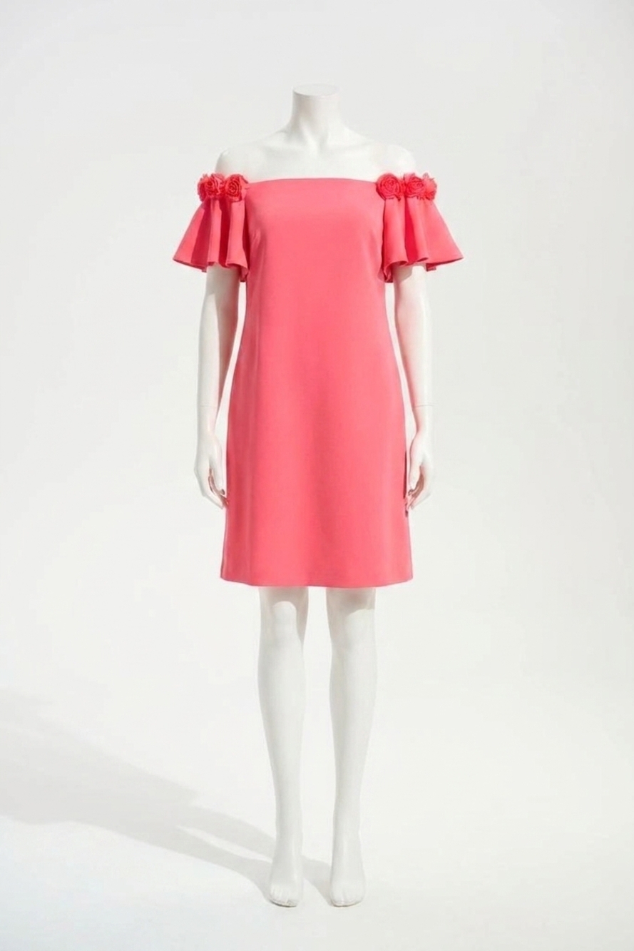 NEW JOSEPH RIBKOFF rosette off-shoulder a-line dress in paradise coral